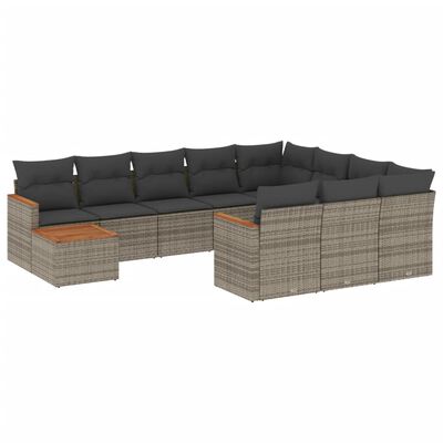 vidaXL 11-delige Loungeset met kussens poly rattan grijs