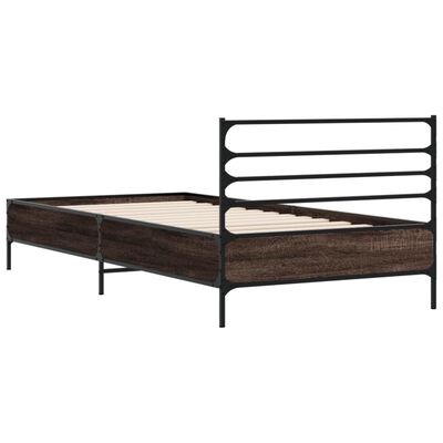 vidaXL Bedframe bewerkt hout en metaal bruin eikenkleurig 75x190 cm