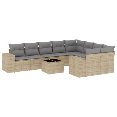 vidaXL 10-delige Loungeset met kussens poly rattan beige