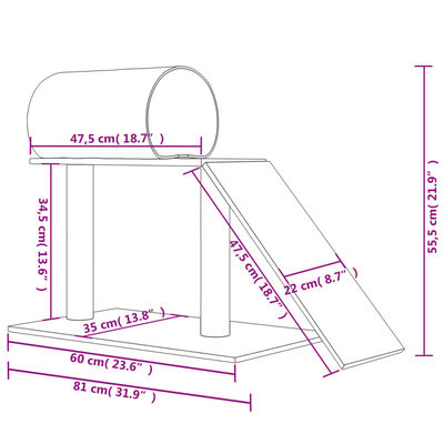 vidaXL Kattenmeubel met tunnel en ladder 55,5 cm crèmekleurig