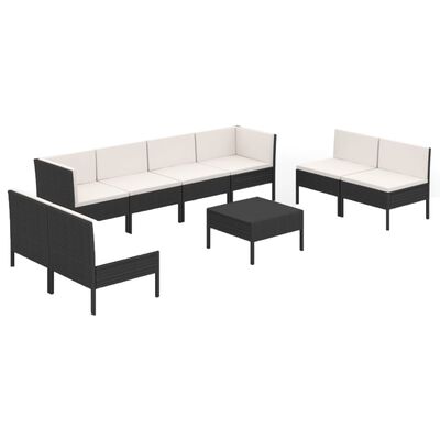 vidaXL 9-delige Loungeset met kussens poly rattan zwart