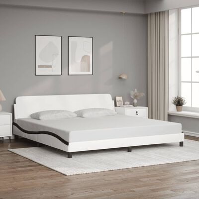 vidaXL Bedframe met hoofdbord kunstleer wit en zwart 200x200 cm