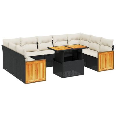 vidaXL 10-delige Loungeset met kussens poly rattan zwart