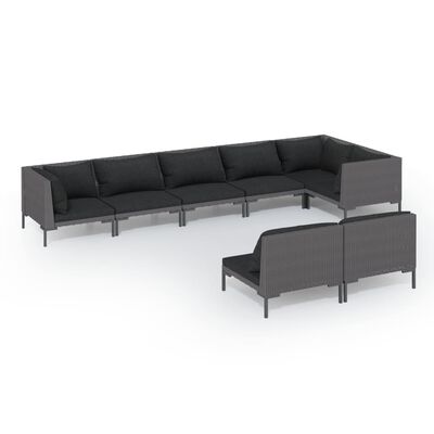 vidaXL 8-delige Loungeset met kussens poly rattan donkergrijs