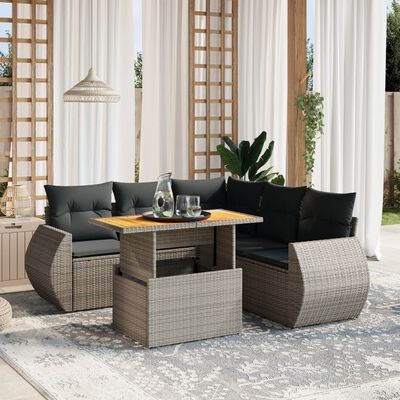 vidaXL 6-delige Loungeset met kussens poly rattan grijs