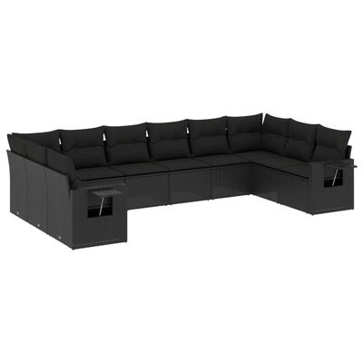 vidaXL 10-delige Loungeset met kussens poly rattan zwart