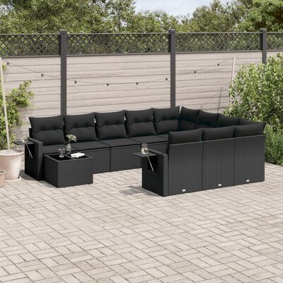 vidaXL 11-delige Loungeset met kussens poly rattan zwart