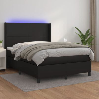 vidaXL Boxspring met matras en LED kunstleer zwart 140x200 cm