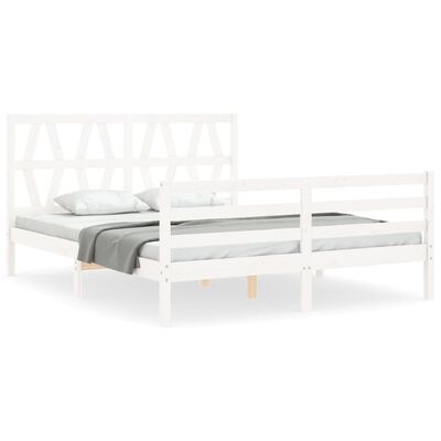 vidaXL Bedframe met hoofdbord massief hout wit