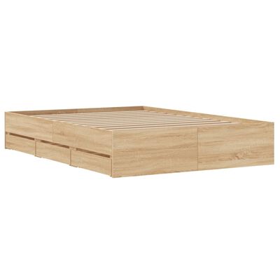 vidaXL Bedframe met lades bewerkt hout sonoma eikenkleurig 135x190 cm