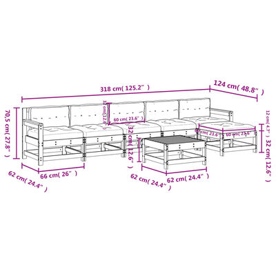 vidaXL 7-delige Loungeset met kussens massief hout grijs