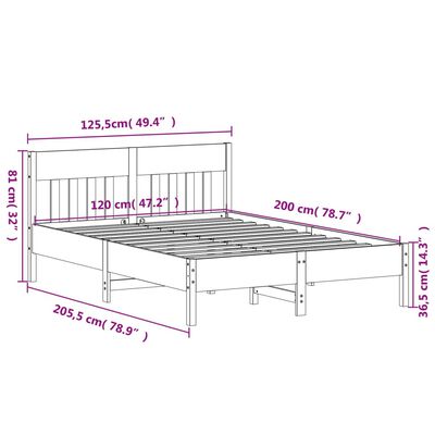 vidaXL Bedframe zonder matras massief grenenhout wit 120x200 cm