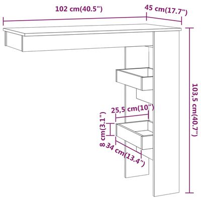 vidaXL Bartafel wandgemonteerd 102x45x103,5 cm bewerkt hout eikenkleur