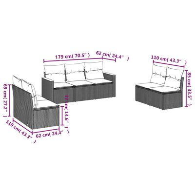 vidaXL 7-delige Loungeset met kussens poly rattan zwart