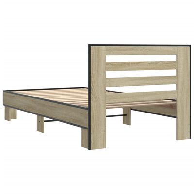 vidaXL Bedframe bewerkt hout en metaal sonoma eikenkleurig 75x190 cm