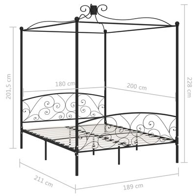 vidaXL Hemelbedframe metaal zwart 180x200 cm