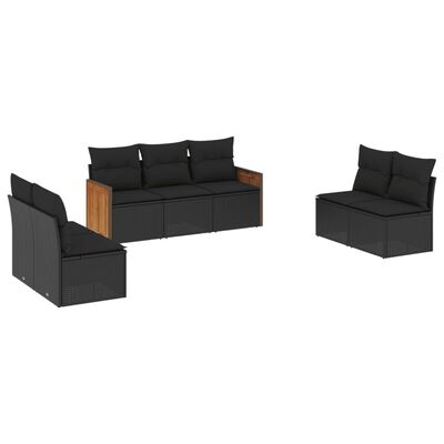 vidaXL 7-delige Loungeset met kussens poly rattan zwart