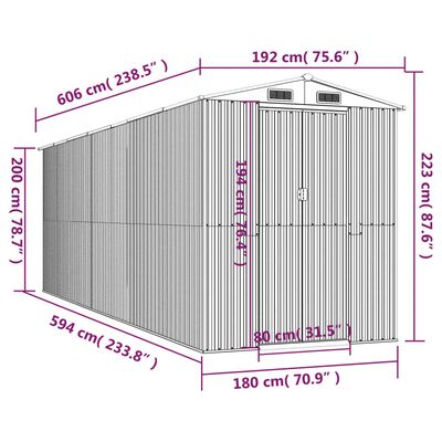 vidaXL Tuinschuur 192x606x223 cm gegalvaniseerd staal donkerbruin