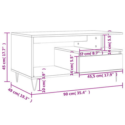 vidaXL Salontafel 90x49x45 cm bewerkt hout wit