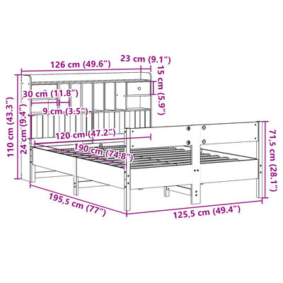 vidaXL Bed met boekenkast zonder matras grenenhout wit 120x190 cm