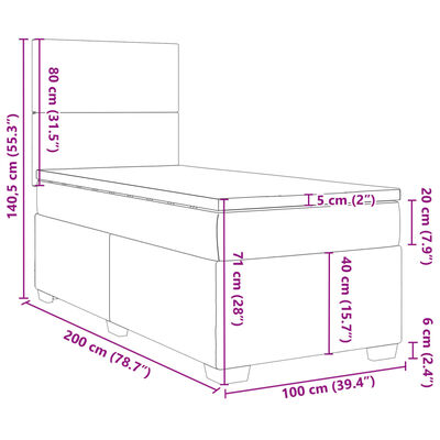 vidaXL Boxspring met matras fluweel lichtgrijs 100x200 cm