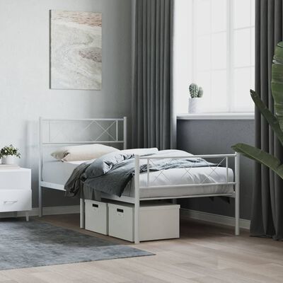 vidaXL Bedframe met hoofd- en voeteneinde metaal wit 100x190 cm