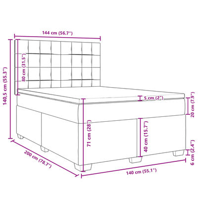 vidaXL Boxspring met matras stof zwart 140x200 cm