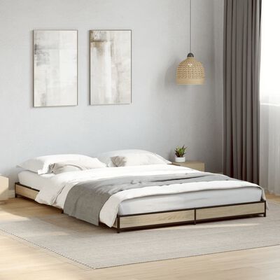 vidaXL Bedframe bewerkt hout metaal sonoma eikenkleurig 135x190 cm