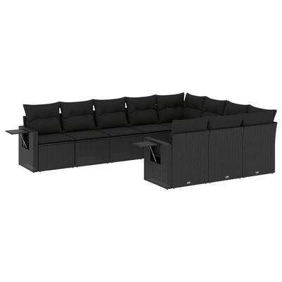 vidaXL 10-delige Loungeset met kussens poly rattan zwart