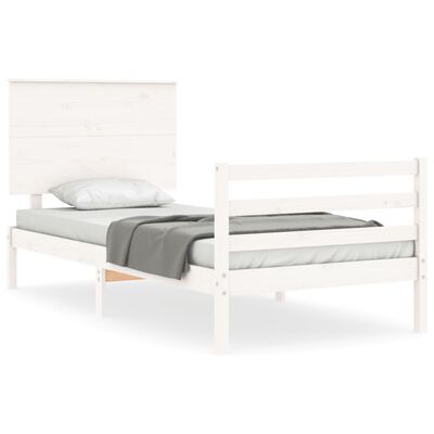 vidaXL Bedframe met hoofdbord massief hout wit 90x200 cm