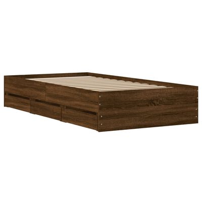 vidaXL Bedframe met lades bewerkt hout bruin eikenkleur 75x190 cm