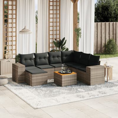 vidaXL 8-delige Loungeset met kussens poly rattan grijs