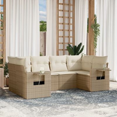 vidaXL 6-delige Loungeset met kussens poly rattan beige