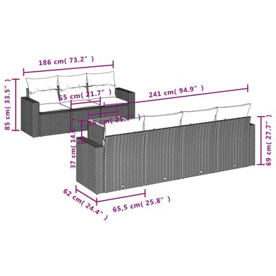 vidaXL 8-delige Loungeset met kussens poly rattan zwart