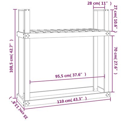 vidaXL Haardhoutrek 110x35x108,5 cm massief grenenhout grijs