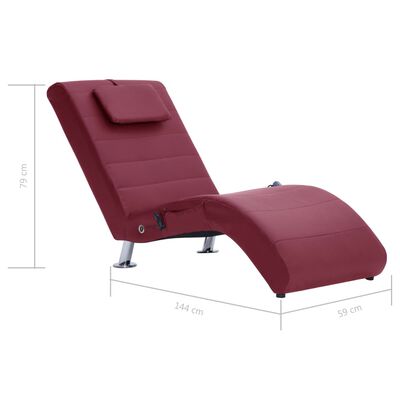 vidaXL Massage chaise longue met kussen kunstleer wijnrood