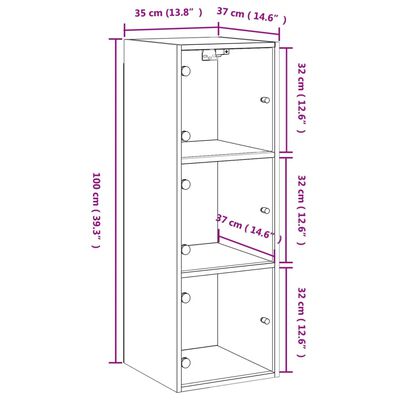 vidaXL Wandkast met glazen deuren 35x37x100 cm wit