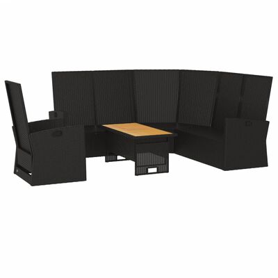 vidaXL 3-delige Loungeset met kussens poly rattan zwart