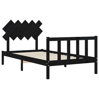 vidaXL Bedframe met hoofdbord massief hout zwart 100x200 cm