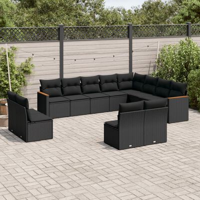 vidaXL 12-delige Loungeset met kussens poly rattan zwart