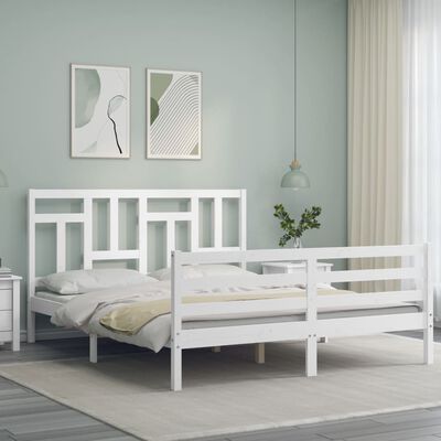 vidaXL Bedframe met hoofdbord massief hout wit