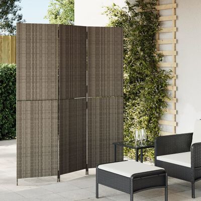 vidaXL Kamerscherm 3 panelen poly rattan grijs