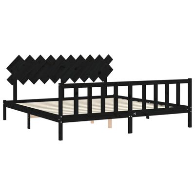 vidaXL Bedframe met hoofdbord massief hout zwart 200x200 cm