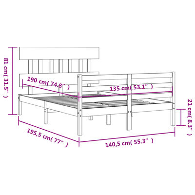 vidaXL Bedframe met hoofdbord massief hout