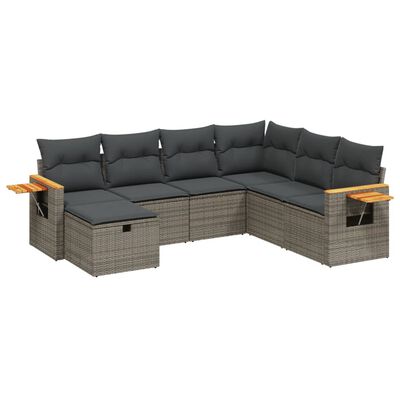 vidaXL 7-delige Loungeset met kussens poly rattan grijs