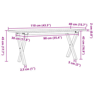 vidaXL Salontafel X-frame 110x40x45 cm massief grenenhout en gietijzer