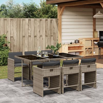 vidaXL 7-delige Tuinset met kussens poly rattan grijs