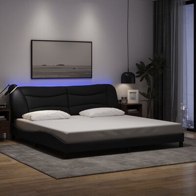 vidaXL Bedframe met LED-verlichting stof zwart 200x200 cm