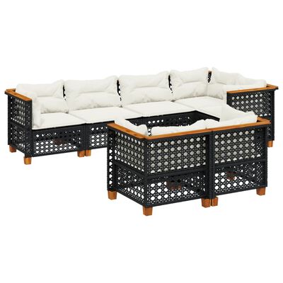 vidaXL 7-delige Loungeset met kussens poly rattan zwart