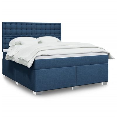 vidaXL Boxspring met matras stof blauw 180x200 cm